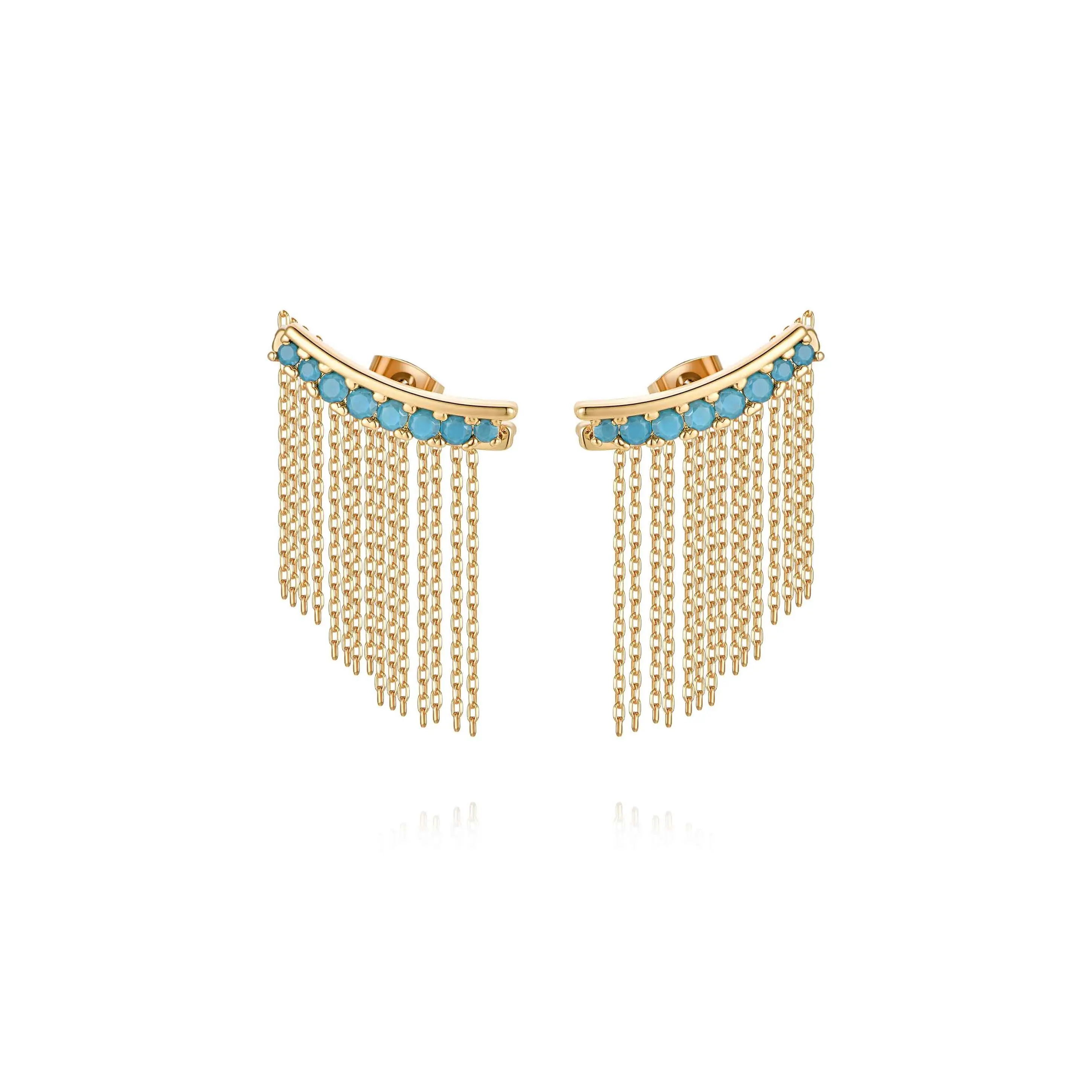 Ettika Turquoise Crystal Ear Crawler with Gold Accents and Blue Accents, Elegant Design for Everyday Wear