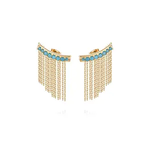 Ettika Turquoise Crystal Ear Crawler with Gold Accents and Blue Accents, Elegant Design for Everyday Wear