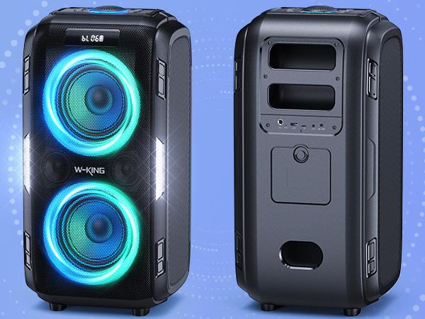 W-KING 270W Peak Bluetooth Party Speaker with 12 Custom Bass, 125dB Sound, IPX5 Splashproof, USB/TF/AUX, Microphone/Guitar Port, RGB Lights, Portable & Removable Battery - Digital Weatherproof Loudspeaker System