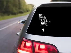 Rosary Prayer Car Decal, Hands Prayer Car Bumper Sticker Oracal Vinyl Decal