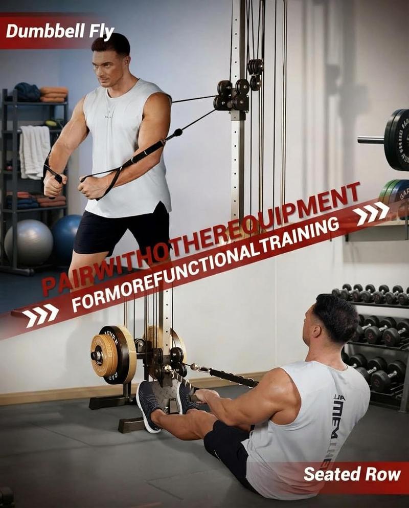 Wall Mount Cable Station – Dual Pulley Cable Crossover Machine with 18 Adjustable Positions, Tricep Rope, T-Bar, LAT Pulldown Bar & Foot Board for Home Hotel Gym Strength Training Wall Mount Cable Station – Dual Pulley Cable Crossover Machine with 18 Adjustable Positions, Tricep Rope, T-Bar, LAT Pulldown Bar & Foot Board for Home Hotel Gym Strength Training