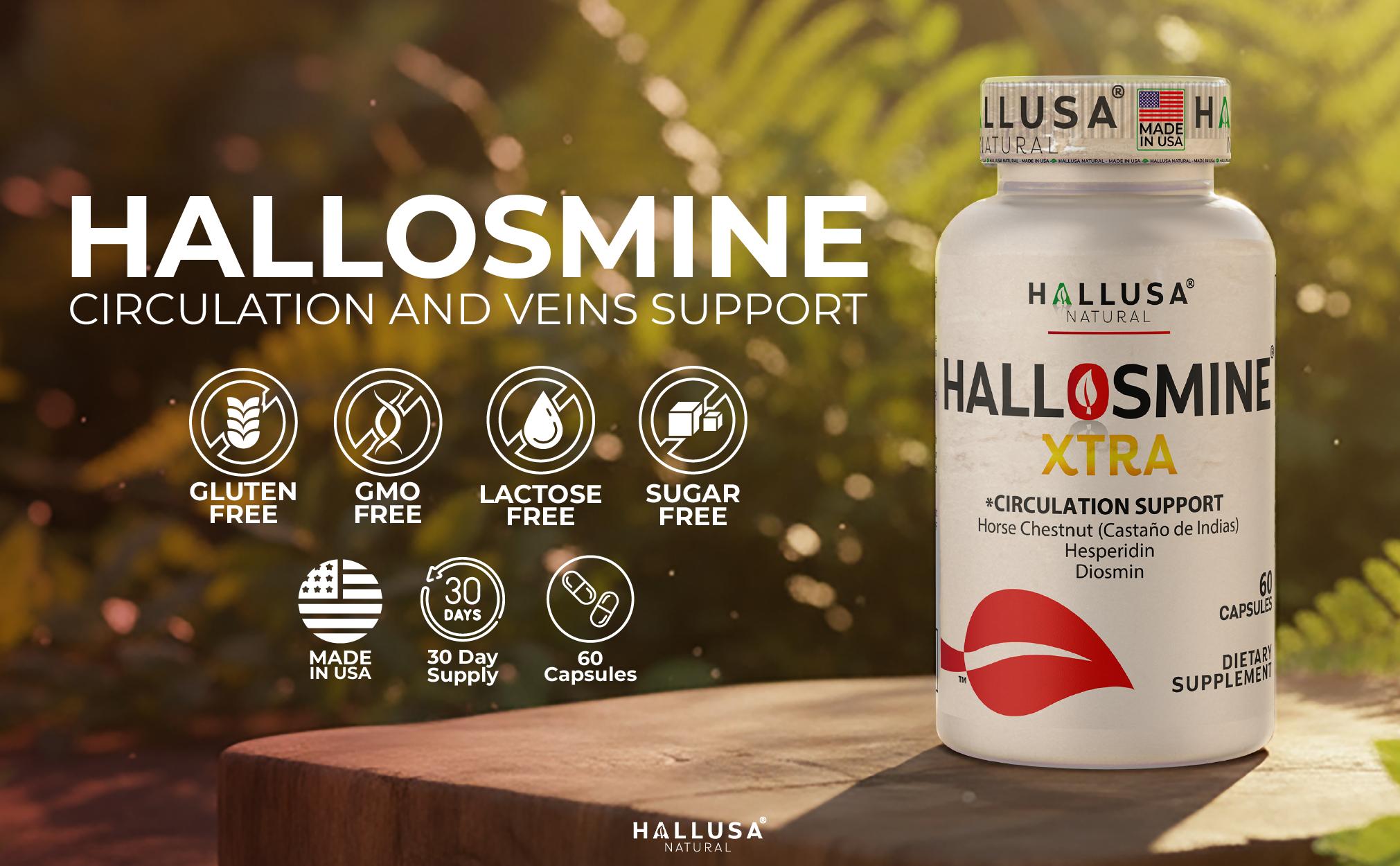 HALLUSA NATURAL HALLOSMINE XTRA 180 Capsules + FREE Veins Cream Diosmin Horse Chestnut Hesperidin Circulation Vein Health Support Supplement HALLUSA NATURAL HALLOSMINE XTRA 180 Capsules + FREE Veins Cream Diosmin Horse Chestnut Hesperidin Circulation Vein Health Support Supplement