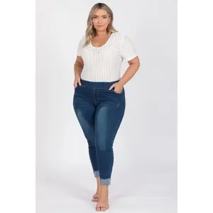 Plus Size Mid-rise Blue Denim Jeggings Pants with 5 Pockets & Belt Loops 76% Cotton 22% Polyester 2% Spandex Size 1XL