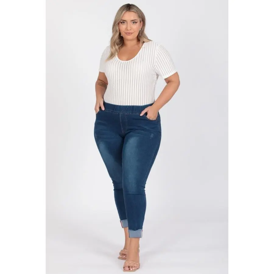 Plus Size Mid-rise Blue Denim Jeggings Pants with 5 Pockets & Belt Loops 76% Cotton 22% Polyester 2% Spandex Size 1XL