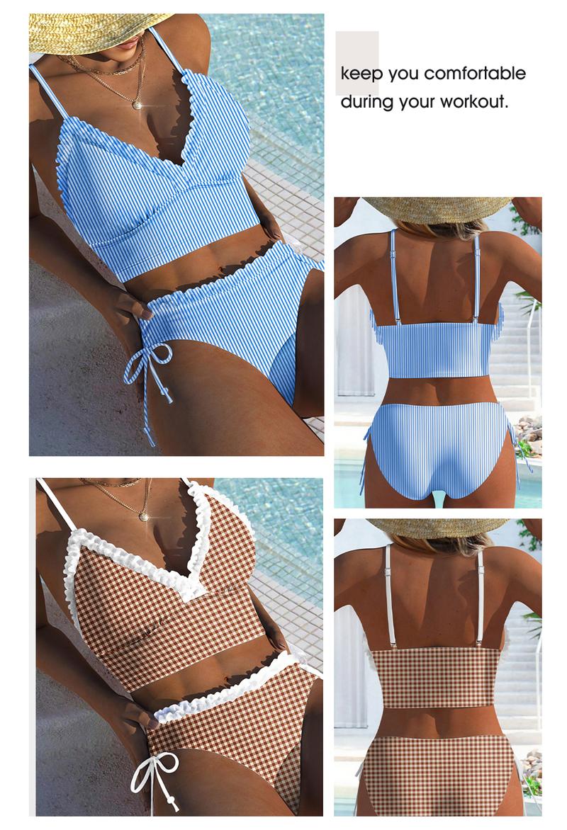 Aleumdr Women’s Two-Piece High-Waist Bikini Set — Ruffle Trim, Adjustable Straps, Tummy-Control Swimwear, Beach Bathing Suit