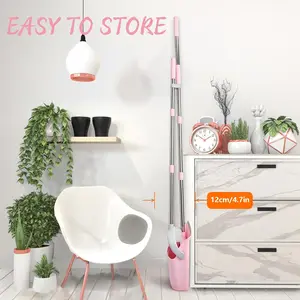 Pink Broom and Dustpan Set, 52-in Handle Broom Dustpan Combo Set Household Hand Broom with Dustpan Teeth to Clean Hair for Home Kitchen Office Lobby Sweeping Indoor（Pink）