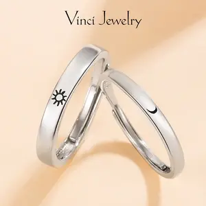 2pcs Romantic Couple Ring with Adjustable Design, Engraved 'I Love You' Moon Ring & Sun Ring, Stylish Jewelry for Women, Wedding Engagement Ring for Her, Birthday Valentine's Day Gift for Girls, Daily Wear Jewelry