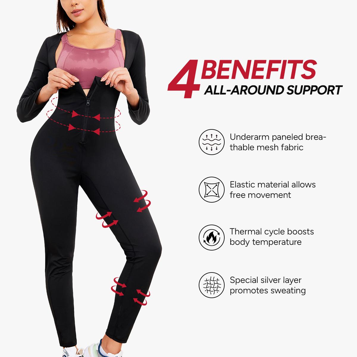 Nebility Women's Full Body Sauna Suit Long-Sleeved Jumpsuit with Waist Trainers for Sweating Profusely - Stylish Activewear & Sports Outfits Workout Gym Clothing Workout Apparel