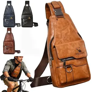 【LOCAL DELIVERY】Vintage Sling Bag for Men -  PU Leather, Waterproof, Lightweight, Large Capacity Crossbody Chest Bag for  Outdoor; Camping; Shopping; Hiking; Cycling.Ideal gift for father, friend