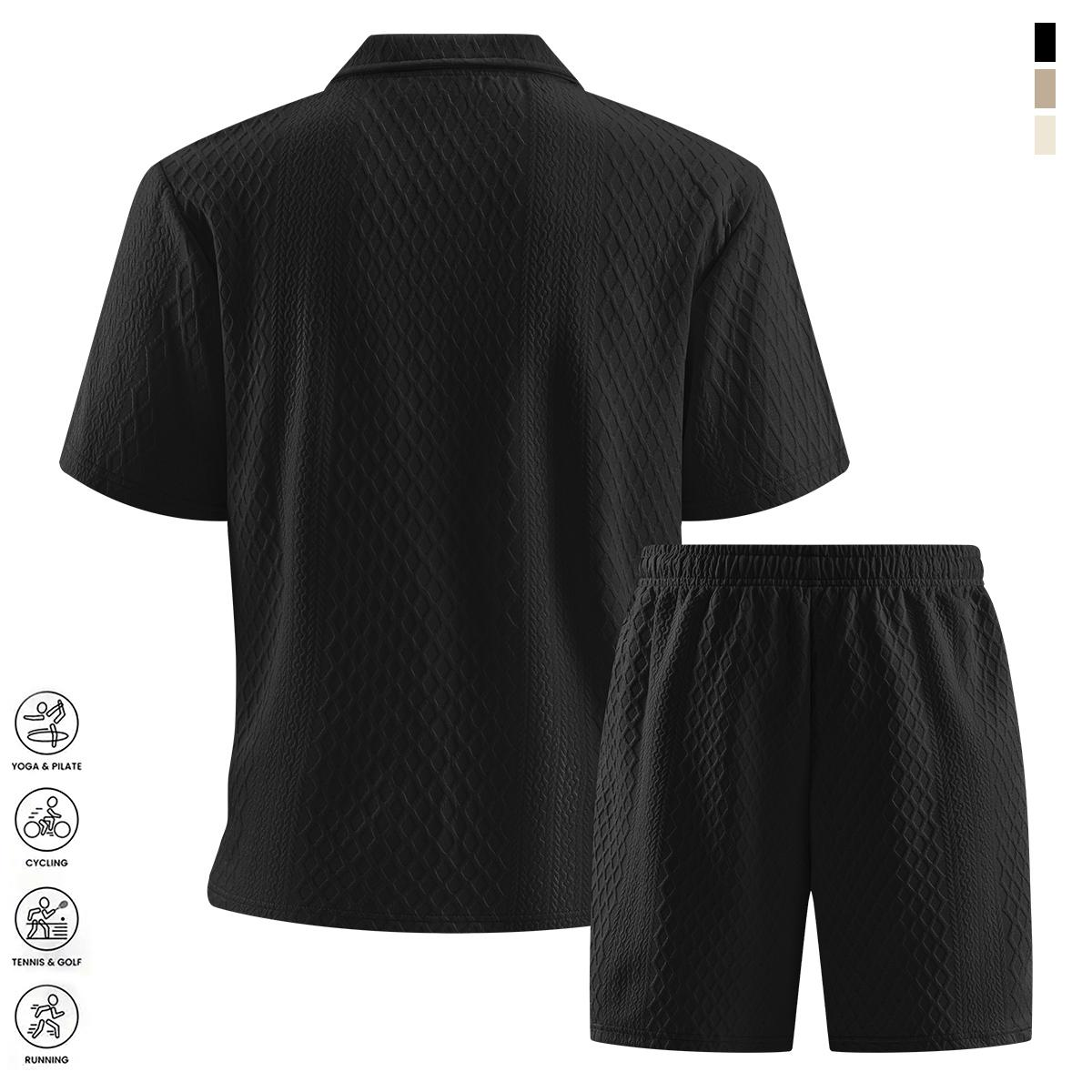 Men's two-piece set summer solid color casual sports short-sleeve polo shirt with lightweight pocket drawstring elastic waist shorts suitable for vacation beach golf outdoor sports breathable cool soft mesh fabric an essential for summer
