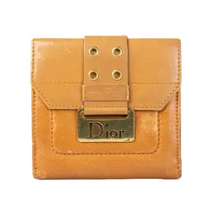 Pre-owned Dior LEATHER Small Leather Goods Christian D26020179 Christian Brown Buckle Compact Wallet