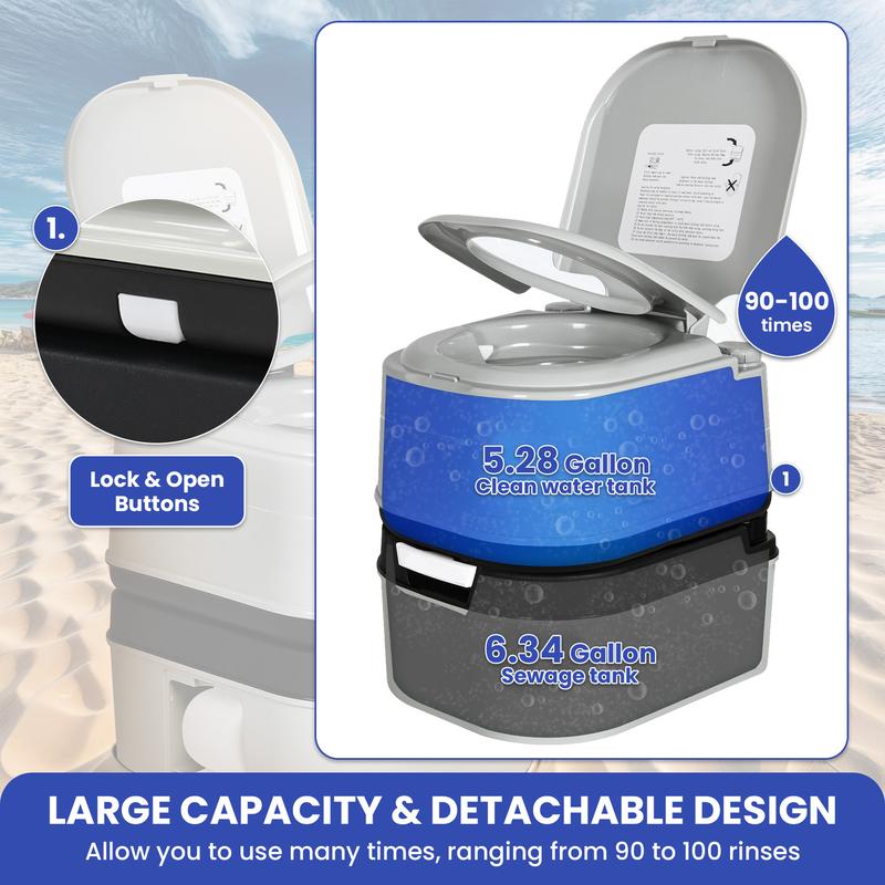 OEDRO 6.3GAL Portable Potty Toilet Outdoor Camping Portable Travel Mobile Flush Toilet