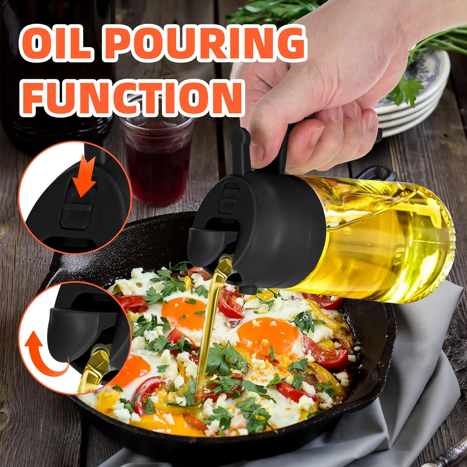 Oil Sprayer for Cooking - 2 in 1 Olive Oil Dispenser Bottle - Food-Grade Oil Mister for Air Fryer, Salads, Frying & BBQ (Black) Utensils Kitchen