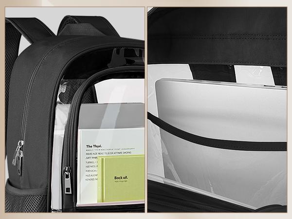 Clear Backpack, Fabric & PVC, Unisex Heavy-Duty Spacious Transparent Bookbag, Back to school gift, for School, Travel, Concerts, Vacation, Security