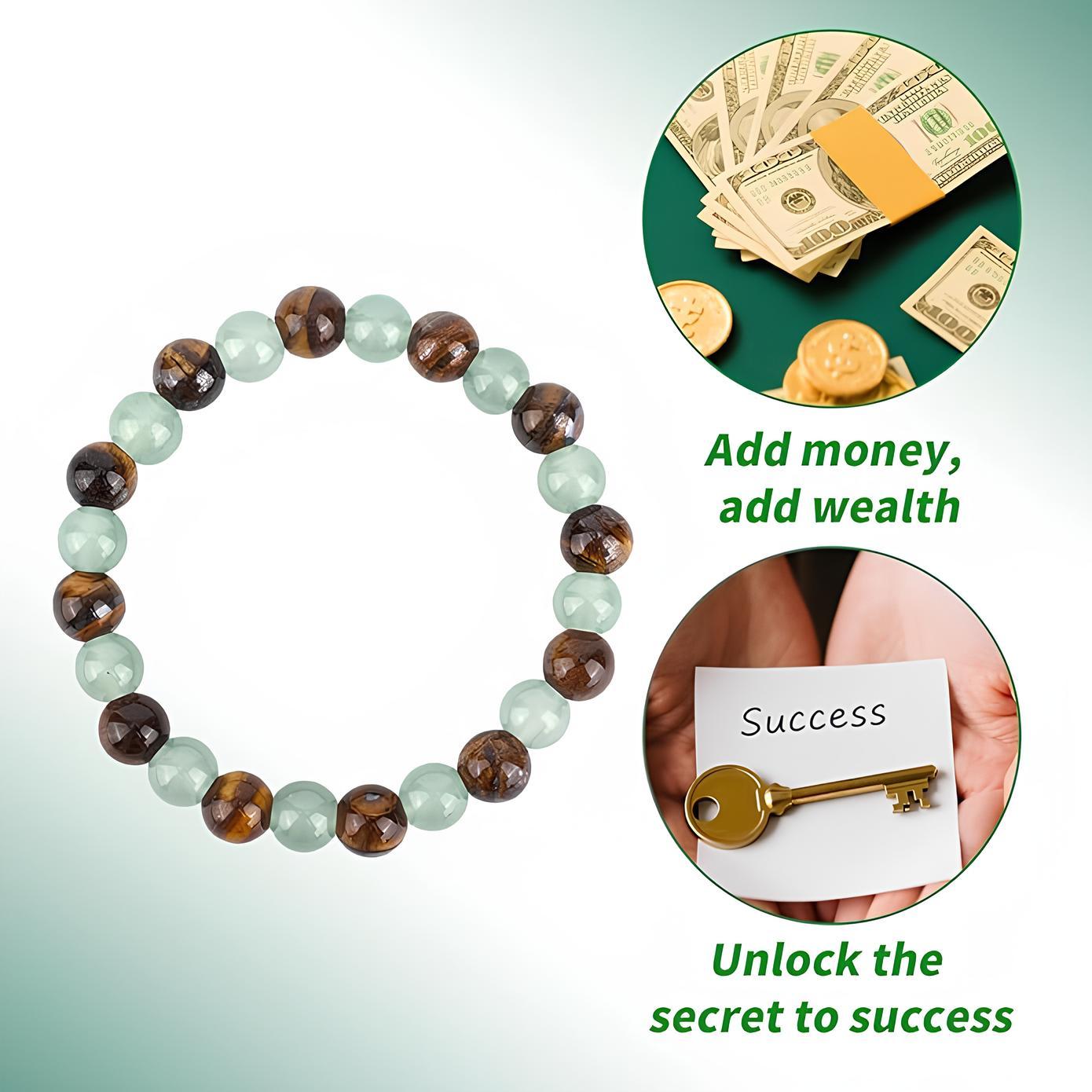 SGGUI Money Bracelet With Green Aventurine Stone Tiger Eye Stone - Lucky Bracelet - Attracting Wealth, Abundance,8MM Beaded Jewelry for Wealth, Protection, and Good Luck, Healing Energy Bracelet, Calming Gift for Mom or Friend