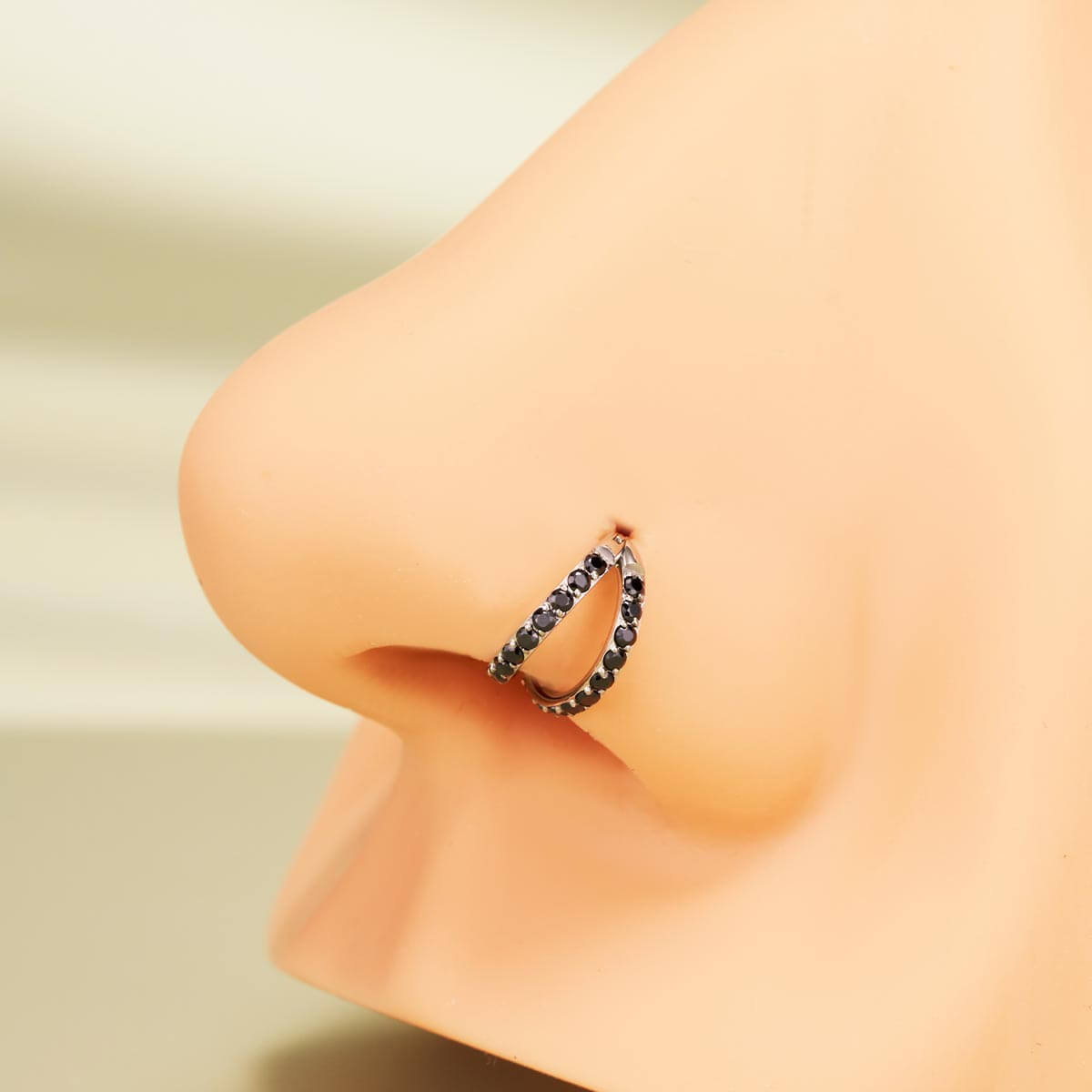 Oufer 20G AAA+ Grade CZ Hinged Double Row Nostril Piercing Nose Ear Hoop Ring 316L Stainless Steel 5mm-12mm Inner Diameter Cubic Zirconia Jewelry