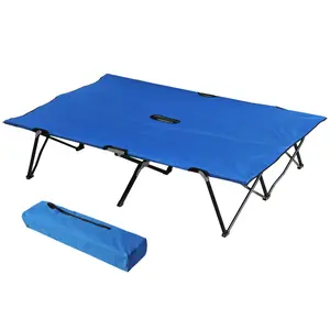 Outsunny 2 Person Folding Camping Cot for Adults, 50" Extra Wide Outdoor Portable Sleeping Cot with Carry Bag, Elevated Camping Bed, Beach Hiking, Blue