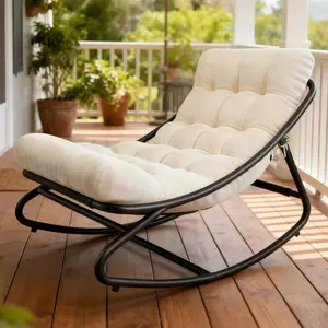 Outdoor Papasan Rocking Chair/ Heavy Duty Metal Frame, 450 Lbs Capacity for Patio Porch Garden Living Room