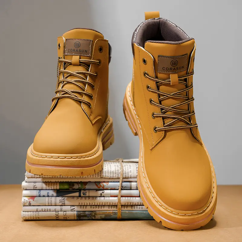 Men's Work Boots Khaki Snow Boots Waterproof PU Leather Lace-up Shoes Thick Fleece Lining Warm Casual Walking Hiking Outdoor Boots Durable Anti-slip PVC Sole Soft Lightweight Comfortable Tan Fashion Men Shoes