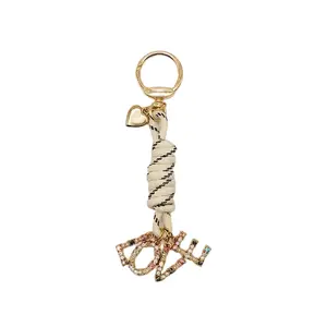 Boho Luxe "LOVE" Bag Charm - Crystal Letter Keychain with Braided Cord & Heart Detail