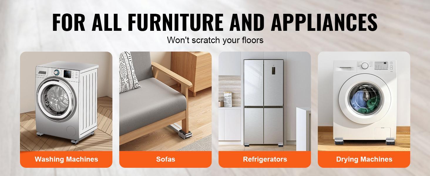 VEVOR Heavy Duty Furniture Appliances Rollers, 660 lbs Total Load, Extendable Appliance Rollers Mobile Washing Machine Base, Fridge Stand Dolly Movers for Refrigerators, Dryers, Dishwashers, White