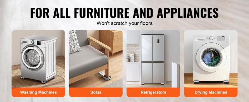 VEVOR Heavy Duty Furniture Appliances Rollers, 660 lbs Total Load, Extendable Appliance Rollers Mobile Washing Machine Base, Fridge Stand Dolly Movers for Refrigerators, Dryers, Dishwashers, White