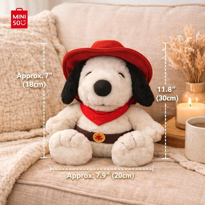 MINISO Snoopy Western Cowboy Series Sitting Posture Plush Doll, 11.8" Cute Cartoon IP Peripheral Stuffed Toy, Perfect Gift for Kids Girls Fans, Kawaii Desktop Ornament for Home Office Decor,Holiday Gift Birthday Gift(1PC)