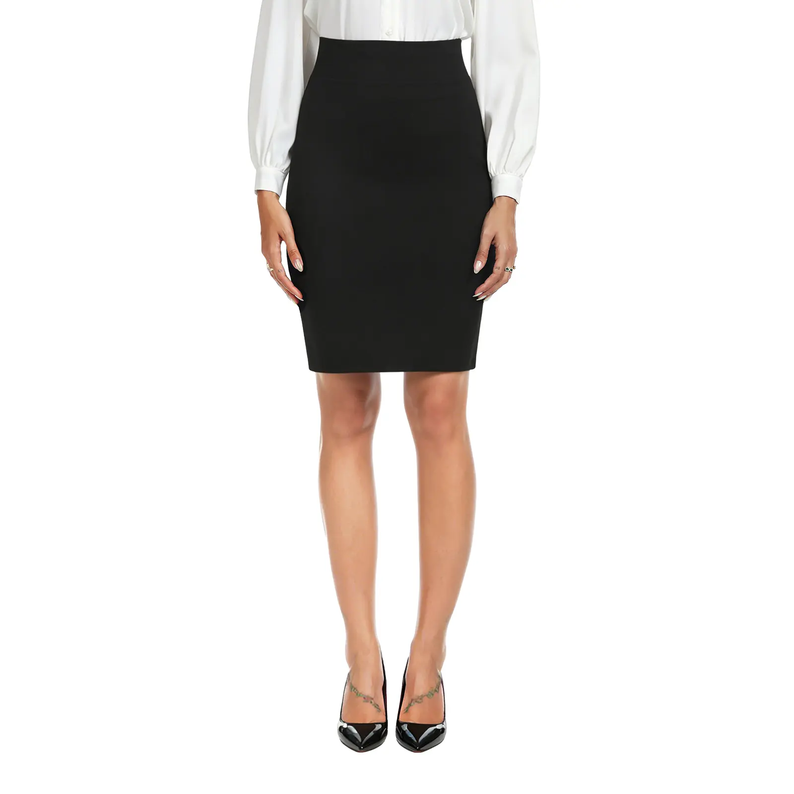 iChosy High Waisted Knee Length Stretch Bodycon Pencil Skirt for Women Business Work Midi Ponte Fitted Skirt