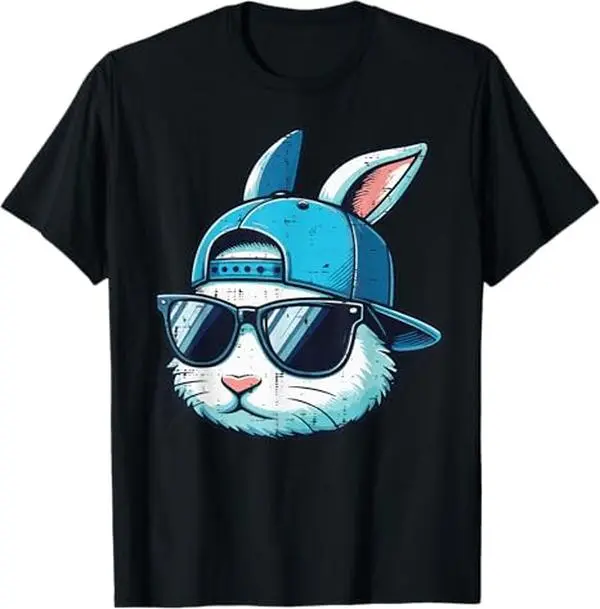 Easter Bunny Face Baseball Cap Sunglasses Rabbit Man T-Shirt