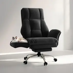 【New Year Sale】Big and Tall Office Chair, Flip Armrests for Pets & Cross Legged Sitting, Executive Ergonomic Computer Gaming Chair with Foot Rest, Teddy Fleece Wide Seat Reclining Desk Chair, White Vanity Chair