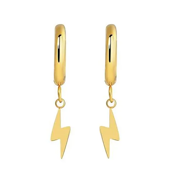 Stately Steel Stainless Steel Lightning Bolt Huggie Hoop Earrings