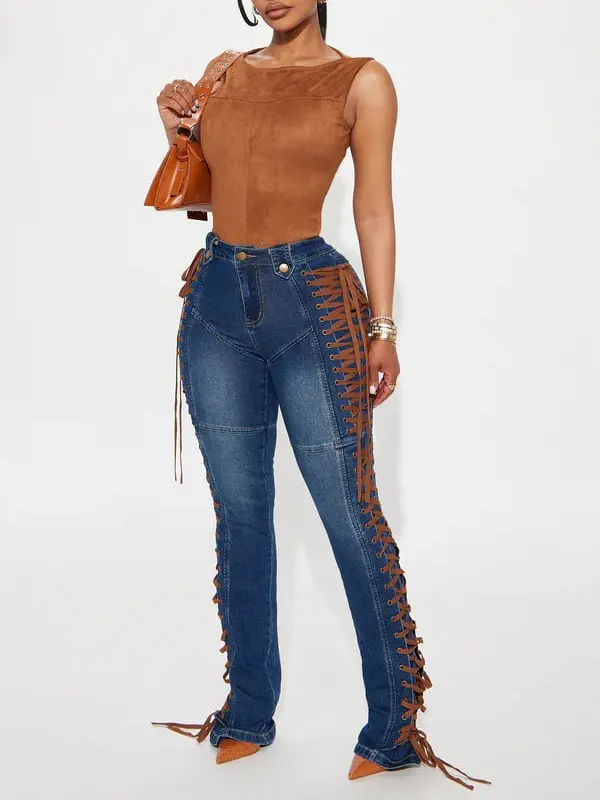 Jaw Dropper Stretch Lace Up Bootcut Jeans - Dark Wash
