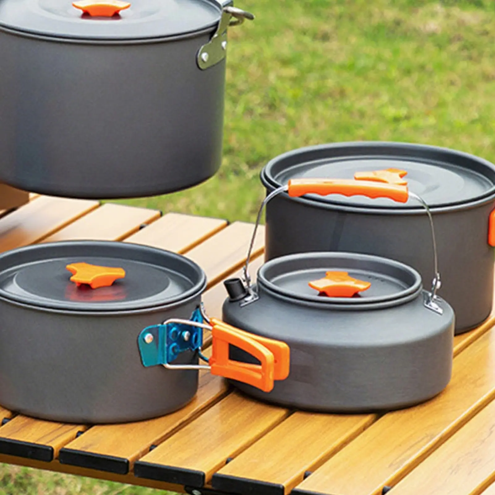 3PCS Portable Camping Cookware Compact Set - Non-Stick Pot, Pan & Kettle, Lightweight Aluminum Alloy Outdoor Kit, for Meals & Tea, Ideal for Backpacking, Camp Stove, Emergency Prep, Lightweight Kit