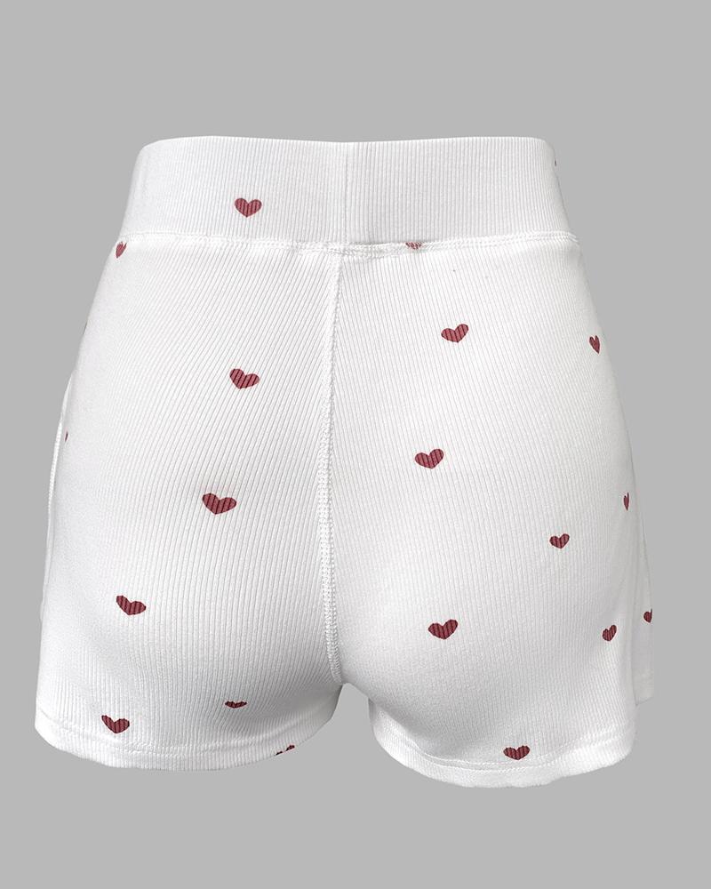 ChicMe Women's 2 Pieces Pajamas Set/Heart Pattern Pajama Set for Women Heart Pattern U Neck Sleeveless Tank and Casual Strechy Waist Shorts Set