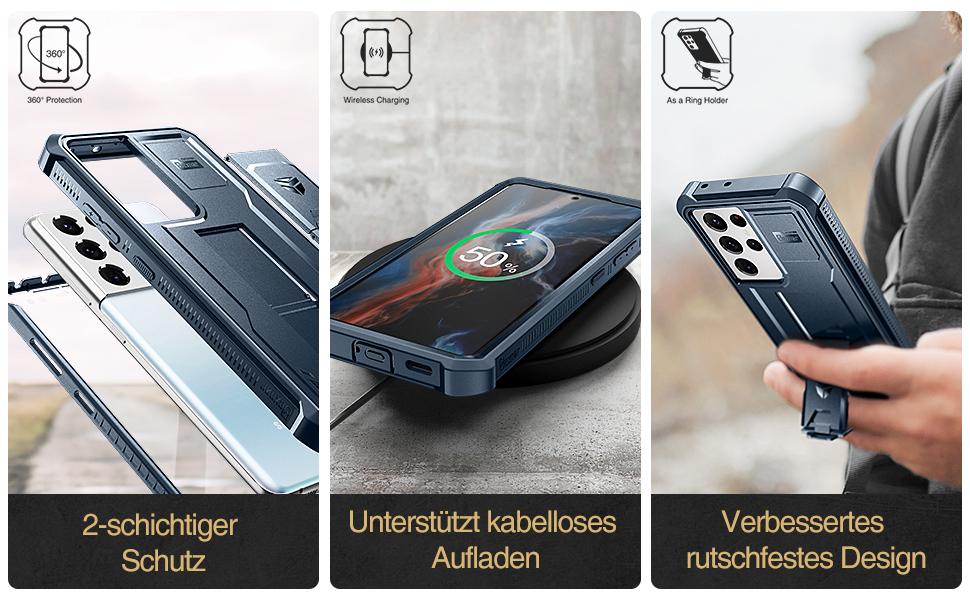 Dexnor for Samsung Galaxy S21/S21 Plus/S21 Ultra/S21 FE Case, [Built in Screen Protector and Kickstand] Heavy Duty Military Grade Protection Shockproof Protective Cover for Samsung Galaxy S21 Series 5G