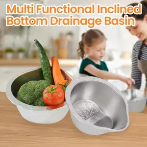 Skimmer Stainless Steel Slanted Bottom Drain Bowl Versatile Colander for Pasta Rice Produce Time-saving Kitchen Sink Helper Multi-functional Features