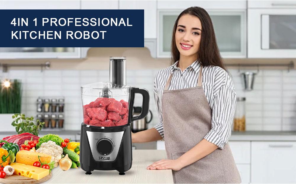 SPZTUK 4-in-1 Smart Food Processor & Vegetable Chopper Multi-Functional for Cheese Grating Ice Crushing Chopping Shredding Slicing Mixing & Doughing Compact Design User-friendly