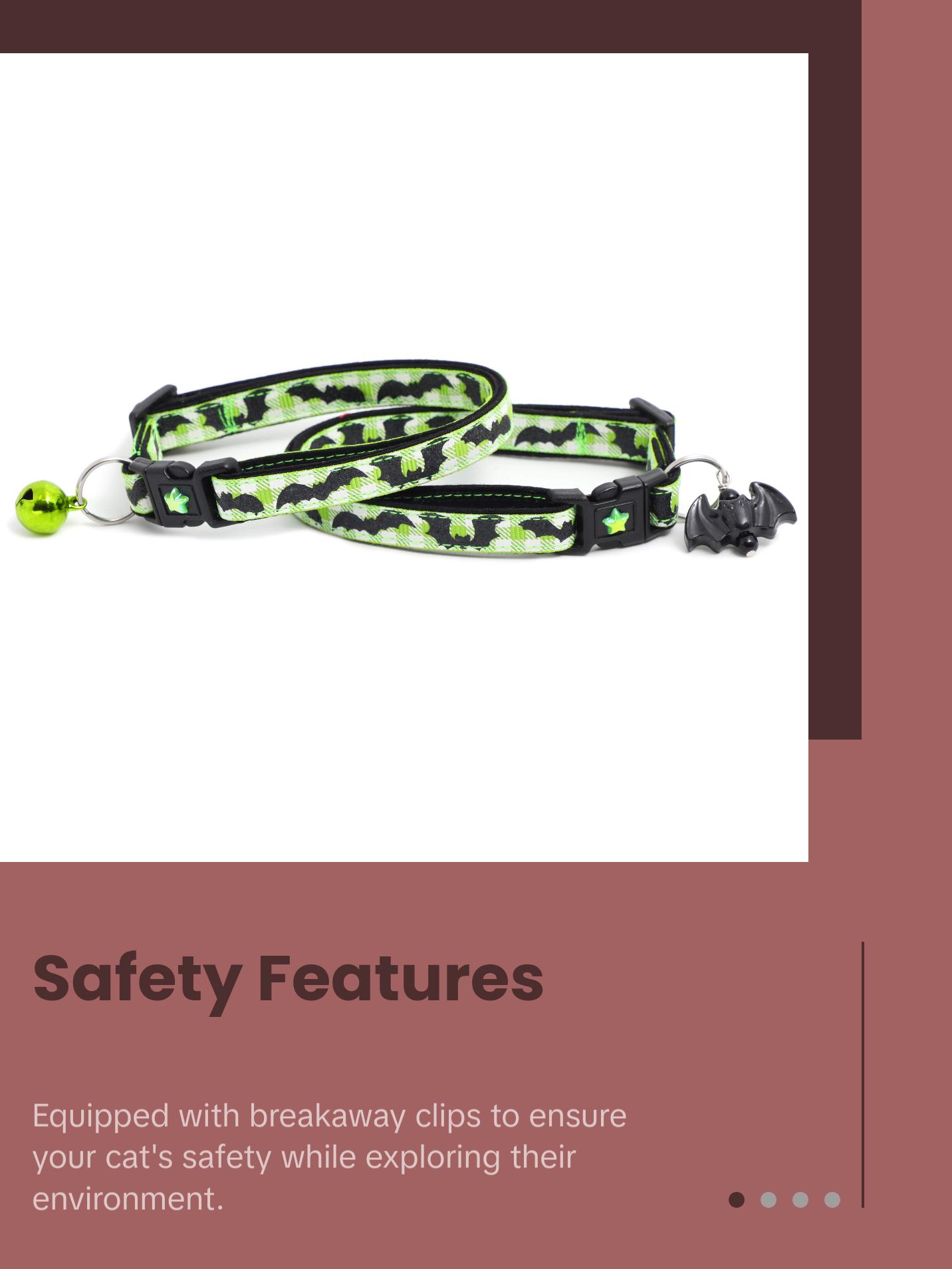 Halloween Breakaway Safety Cat Collar Glitter Bats on Plaid with Matching Jingle Bell & Charm by Pugs2Persians