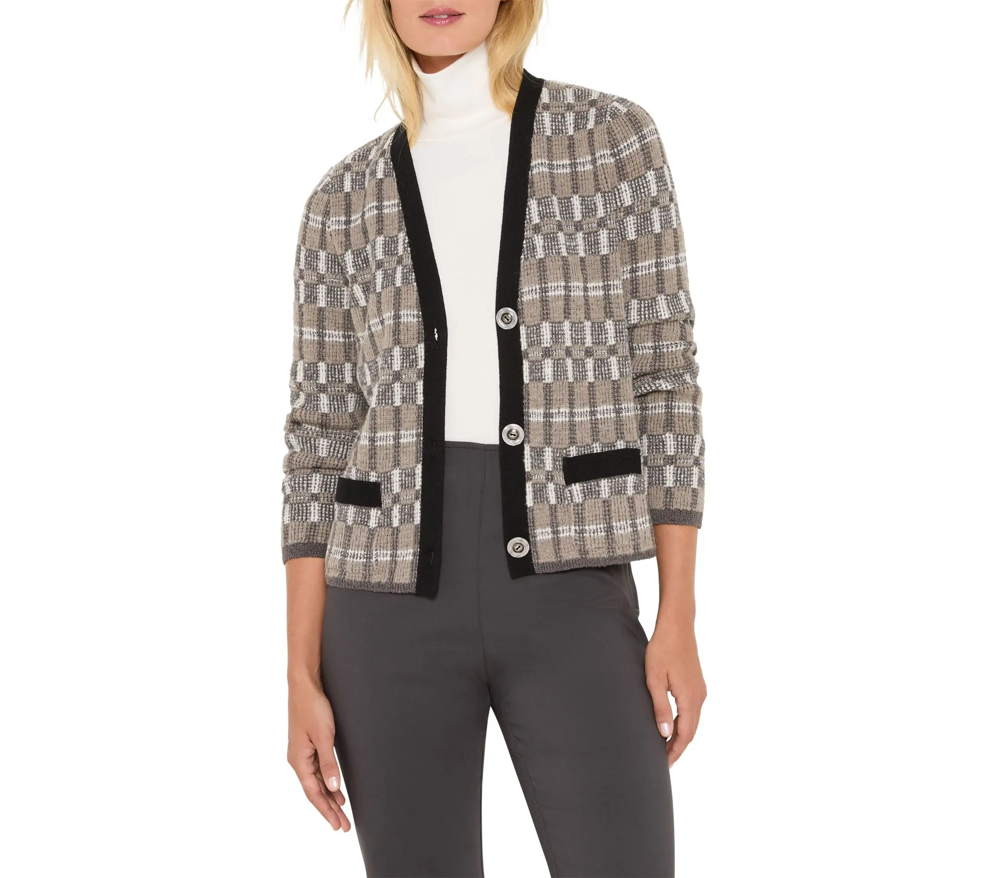 NIC+ZOE Grid Mix Sweater Cardigan