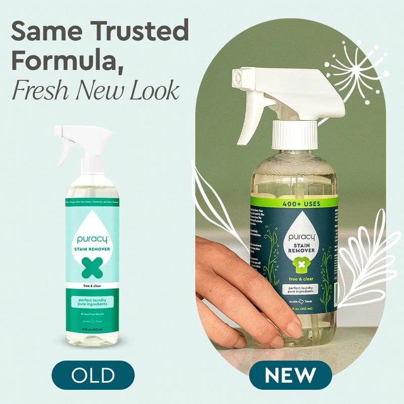 Puracy Stain Remover Spray Free & Clear 4 fl oz - Safe for Clothes & All Kinds of Cloth - 125+ Uses - Non Aerosol Liquid - Cleaning, Laundry, Fabric Cleaner