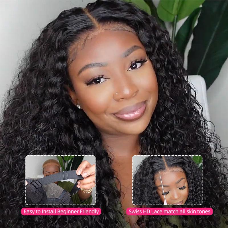 MORE FACE Water Wave Wear Go Wig Pre Bleached Knots Pre Cut Lace 4x6 HD Glueless Wigs Afro Kinky Curly Human Hair Wigs