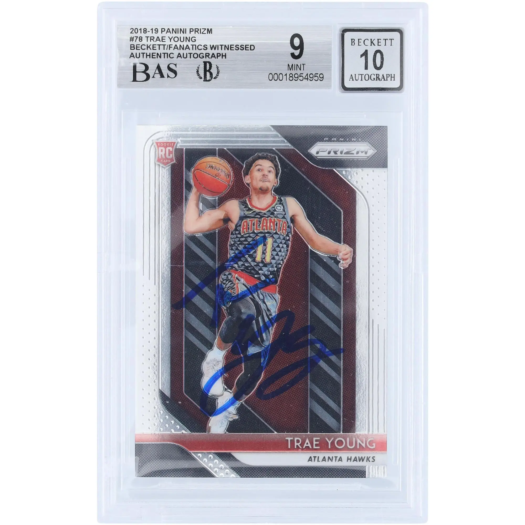 Trae Young Atlanta Hawks Autographed 2018-19 Panini Prizm #78 Beckett Fanatics Witnessed Authenticated 9/10 Rookie Card - Fanatics Authentic Certified