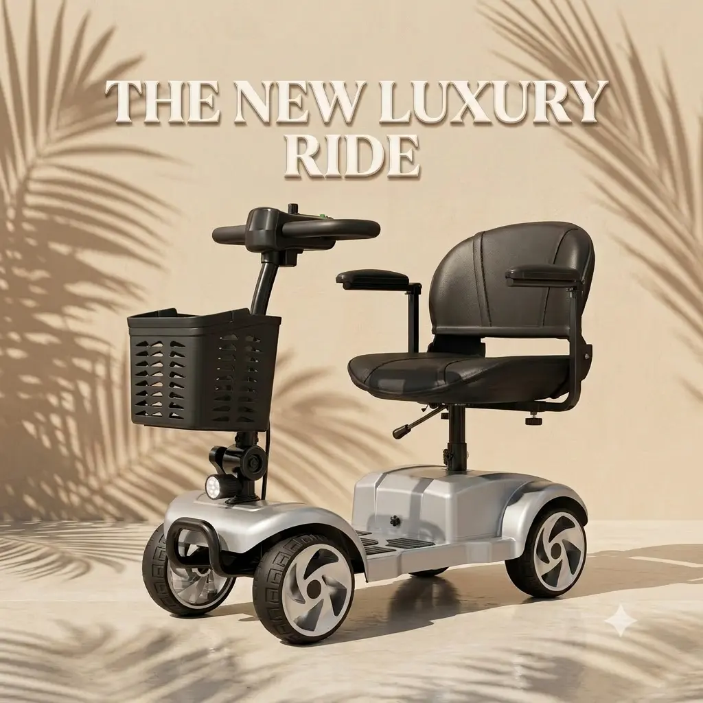 [Fritton] All-New 4-Wheel Foldable Mobility Scooter for Seniors - 330lbs Heavy-Duty, 15 Mi Range, Removable 10Ah Battery, LED Light, Basket, 49 Lb