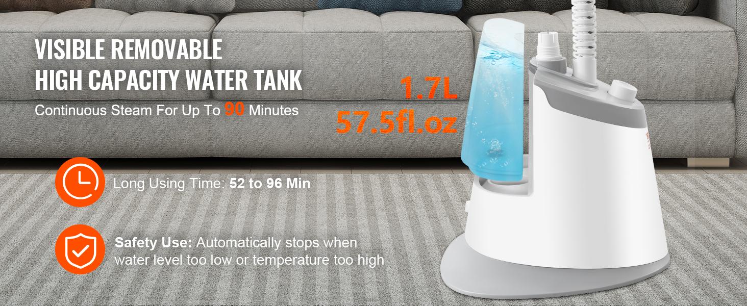 VEVOR Standing Steamer with Foldable Garment Hanger, TikTokShopBlackFriday, 0.5Gallon Water Tank for 90 Minutes Continuous Steaming, Heats in 45 Seconds & Auto-Stop with Fabric Brush Aluminum Rod and Easy-roll Wheels
