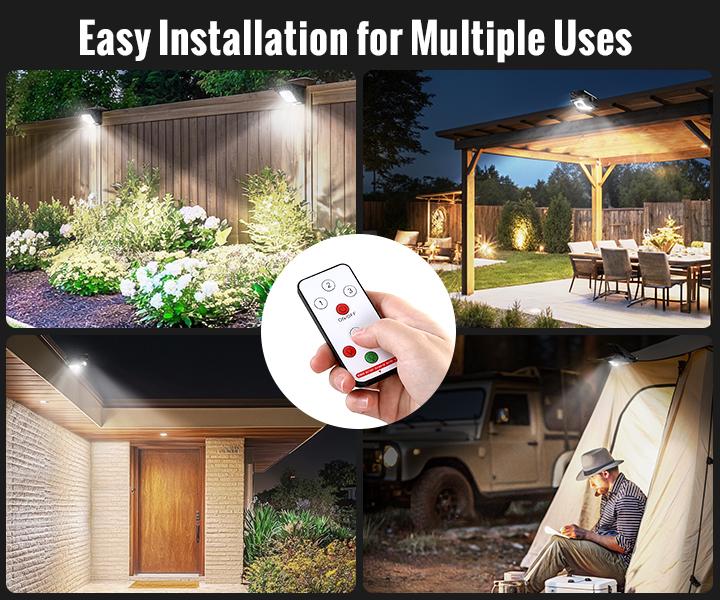 FABSTYL Solar Clip Lights with Motion Sensor,IP65 Waterproof Wireless Security Lighting for Yard, 4-Color Adjustable Outdoor Solar Flashlight with Remote Durable High Lumens 2 Pack