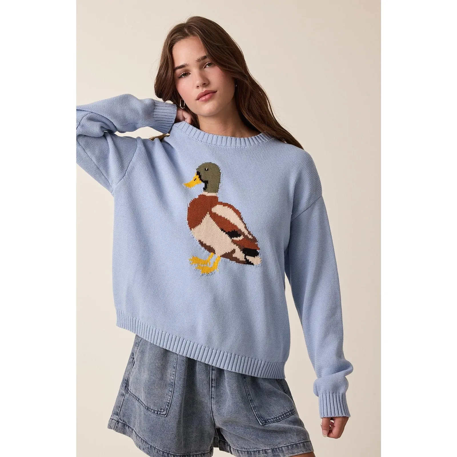 Mallard Duck Knit Sweater Dusty Blue