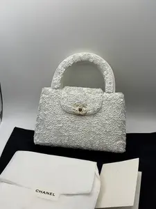 Pre-owned CHANEL 24C White Sequin Handbag with Gold Hardware Authentic Luxury Evening Bag | Pre Owned