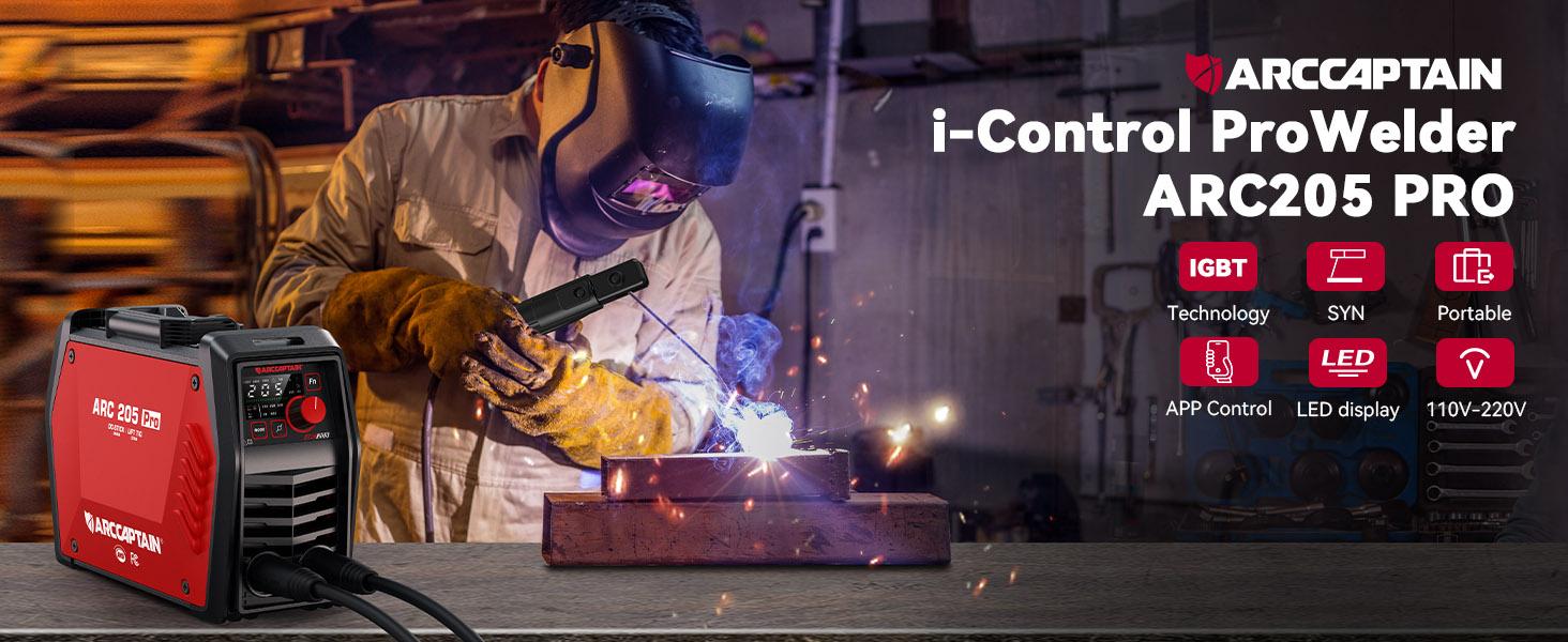 ARCCAPTAIN iControl ARC205 Pro Stick Welder, [APP Control] 205Amp ARC/Lift TIG Welding Machine, Large LED Display, IGBT Inverter 110V/220V MMA Welder with Hot Start, Arc force, and Anti-Stick