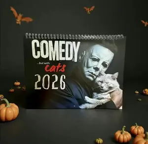 2026 Horror Cat Calendar, Elegant Minimalist Design with 12 Months Dates and Holiday Markers, Perfect for Office, Living Room, and Bedroom - Ideal Gift for Cat Lovers, Cat Decor, Desk Calendar