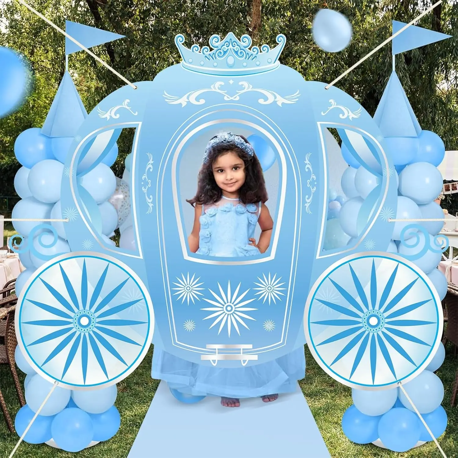 2D Flat Banner 1pc, Snowflake Princess Car Photography Prop, Winter Wonderland Selfie Stand, Blue Horse Car Background, Birthday Party Decor